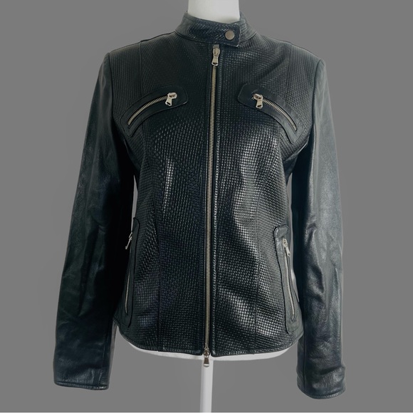 VERA PELLE Women's Black Leather Biker Style Jacket Size 44 Made